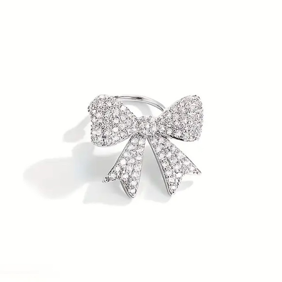 BOWKNOT Ear Cuff Huggie 18K Plated Silver Rhinestones No pierce Clip On Earring - Picture 8 of 16